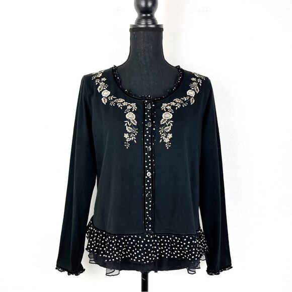 Vintage Top Blouse Floral Embroidered Lace Polka Dot Embellished Cotton Small - Picture 1 of 9